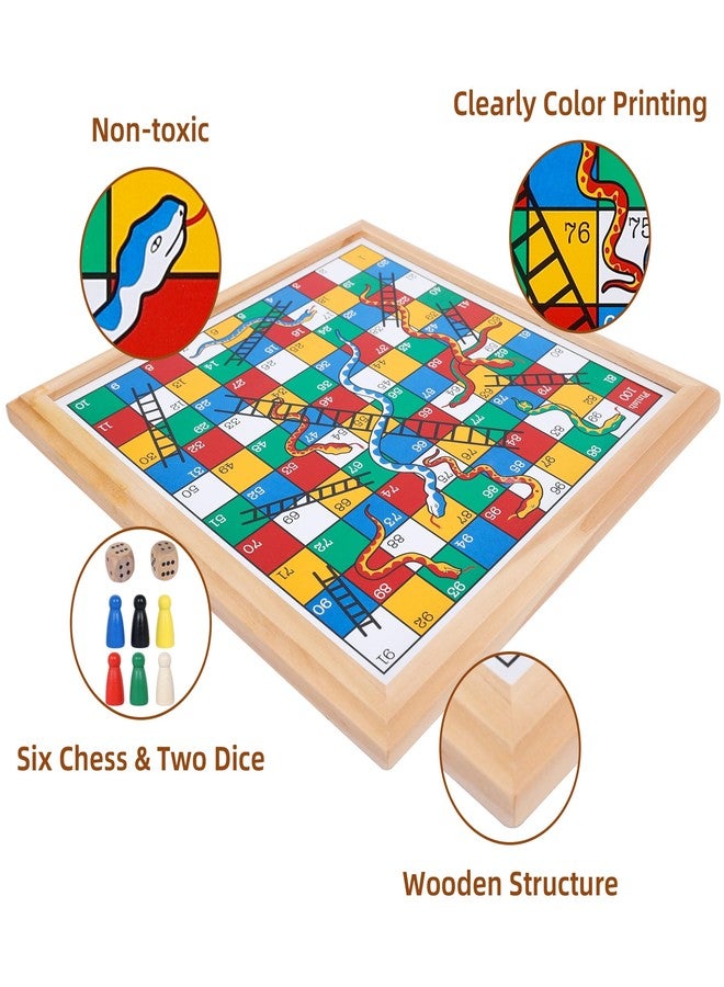 Gothink Wooden Snakes and Ladders Game - 13 Inch Educational Board Game for Children Ages 3 and Up & Adults - Classic Board Game Includes 6 Counters & 2 Dice, Rules - Image 3
